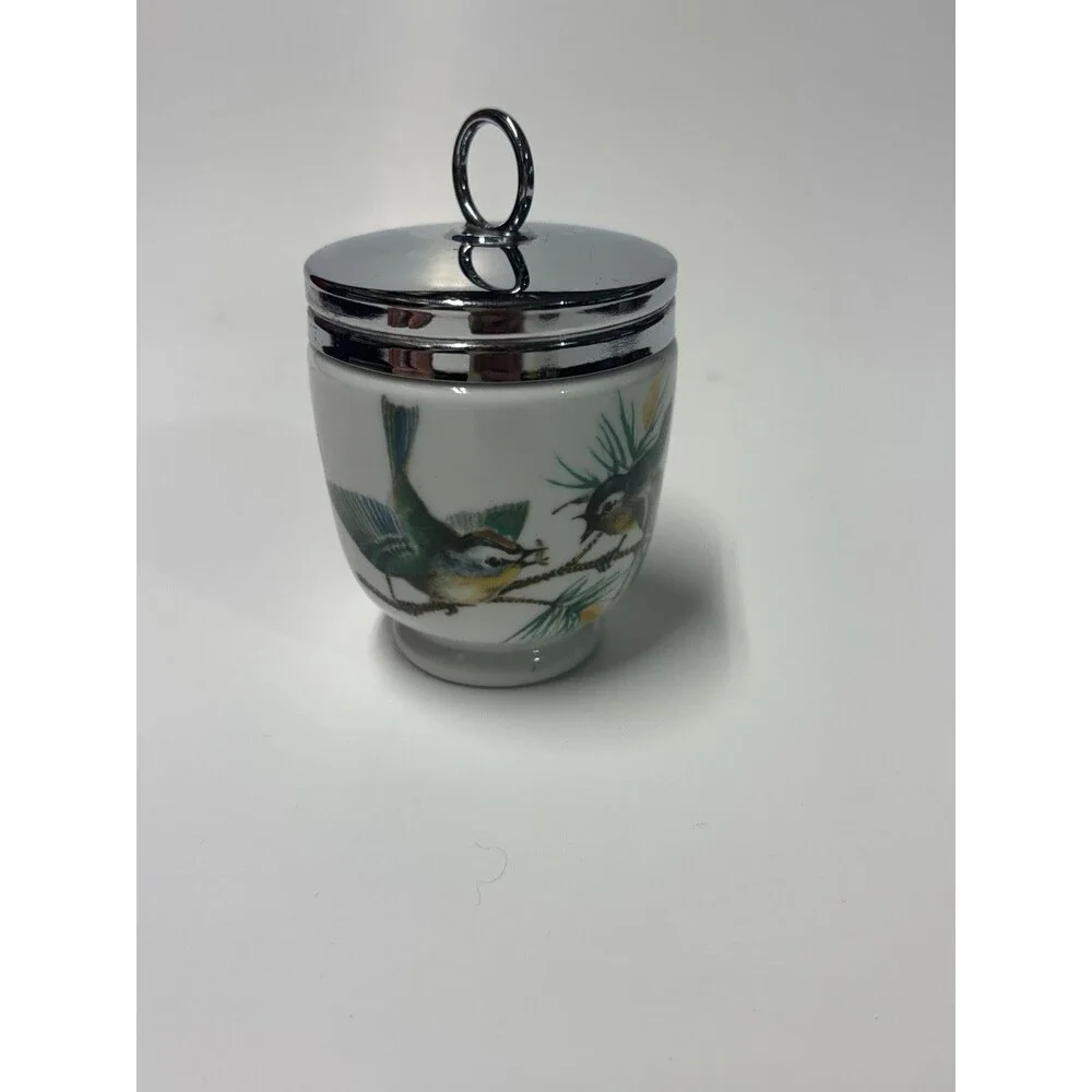 Royal Worcester Birds Egg Coddler Vintage Porcelain Chrome Lid Made England